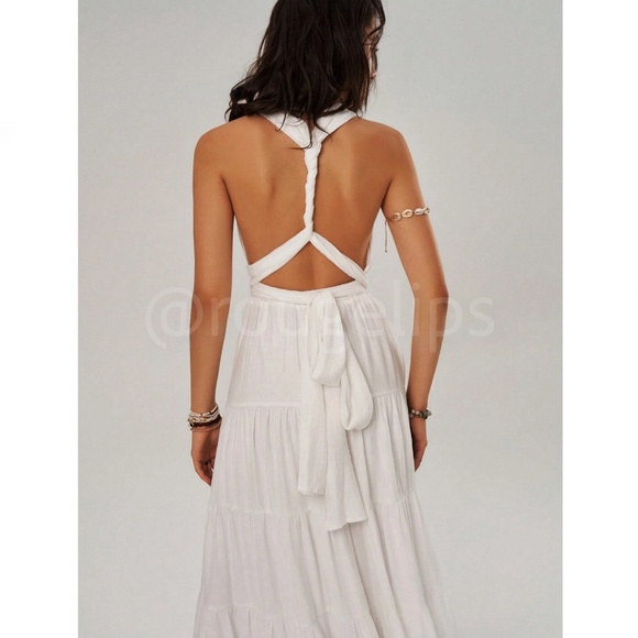 White Bohemian Long Flared Tie Dress - Picture 4 of 10